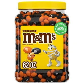 M&M's Peanut Chocolate Candy, 62 oz, Orange and Black, Jar