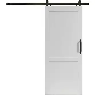 Millbrooke Barn Door Kit, H-Style, White PVC, 36" x 84" x 1.3", Black Track, Interior Use Only