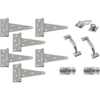 National Hardware Gate Hardware Kit, Black Steel, 6 T-Hinges, 2 Barrel Bolts, 2 Pulls, 1 Swivel Staple Hasp