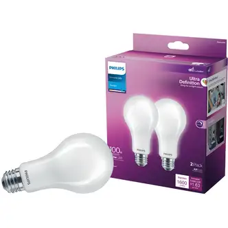 Philips A19 LED Light Bulb, 100W Equivalent, Daylight, Dimmable, Frosted, Medium Base, 2/PK