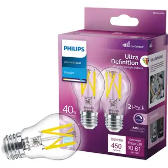 Philips LED A-Line Light Bulb, A15, 40W Equivalent, Daylight, Dimmable, 450 Lumens, 2/PK