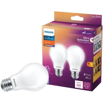 Philips Ultra Definition LED A19 Light Bulb, Warm Glow, Soft White, 40W Equivalent, Dimmable, 2/PK