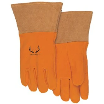 Weldas Prestigious TIG Gloves, Large, Goldwn Yellow, Split Deerskin, Kevlar Sewn, 4" Cuff