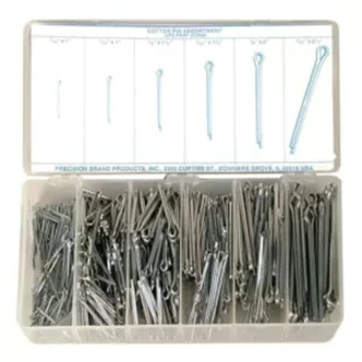 Precision Brand Cotter Pins, Assortment, 600/PK, Cold Formed Low Carbon Steel, Plated Finish
