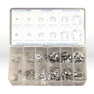 Precision Brand E-Clip Assortment, Plated Spring Carbon Steel, 265/PK