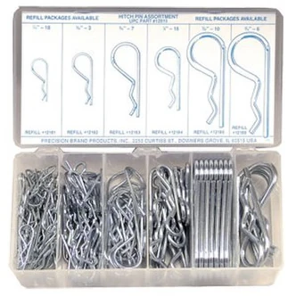 Precision Brand Hitch Pin Clips, Assortment, Spring Steel, Reusable, Quick Release, 150/PK