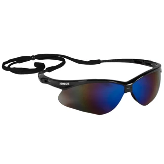 KleenGuard Nemesis V30 Safety Glasses, Wraparound, Black Frame, Blue Mirror Lens, 12/CT