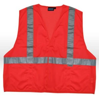 ERB Safety Vest, ANSI Class 2, Reflective, Orange, Large, Polyester Mesh, 2 Waist Pockets