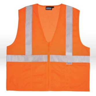 ERB Safety Vest, ANSI Class 2, Reflective, XXL, Orange, Polyester Mesh, Zipper Closure