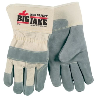 MCR Safety Big Jake Leather Palm Gloves, X-Large, White, Kevlar Lined, Safety Cuff, 12/Pairs