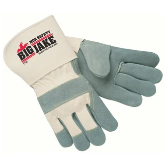 MCR Safety Big Jake Leather Palm Gloves, Large, White, Gauntlet Cuff, Knuckle Strap, 12/Pairs