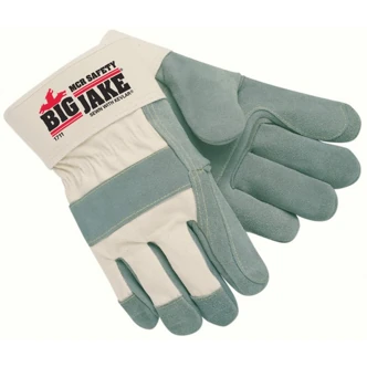 MCR Safety Big Jake Leather Palm Gloves, X-Large, White, Double Palm, Safety Cuff, 12/Pairs