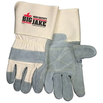 MCR Safety Big Jake Leather Palm Gloves, X-Large, White, Gauntlet Cuff, Double Palm, Kevlar Sewn, 12/Pairs
