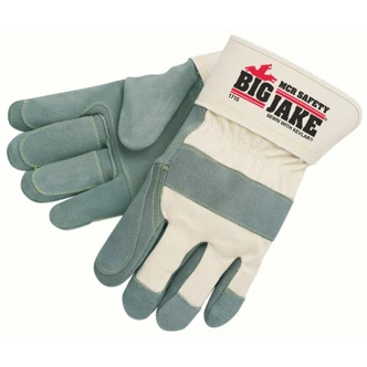 MCR Safety Big Jake Leather Palm Gloves, X-Large, White, Rubberized Safety Cuff, Double Palm, 12/Pairs