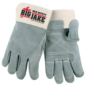 MCR Safety Big Jake Leather Palm Gloves, Medium, White, Double Palm, Safety Cuff, 12/CT