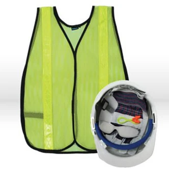 ERB Safety Kit, 6-Piece, White Helmet, Lime Vest, Safety Glasses, Ear Plugs, Work Gloves, 6/CS