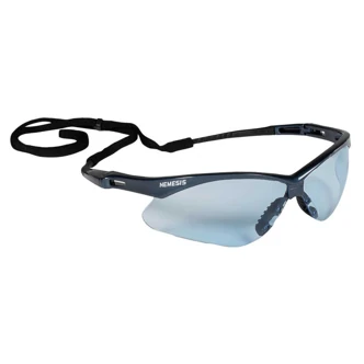 KleenGuard Nemesis V30 Safety Glasses, Wraparound, Black Frame, Light Blue Hardcoated Lens, 12/CT