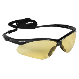 KleenGuard Nemesis V30 Safety Glasses, Wraparound, Black Frame, Yellow/Amber Anti-Fog Lens, 12/Box