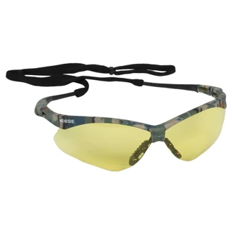 KleenGuard Nemesis V30 Safety Glasses, Wraparound, Camo Frame, Yellow/Amber Hardcoated Lens, 12/Box