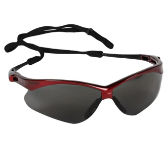 KleenGuard Nemesis V30 Safety Glasses, Wraparound, Inferno Red Frame, Smoke Hardcoated Lens, 12/Box