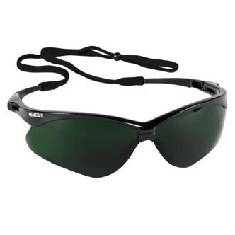 KleenGuard Nemesis V30 Wraparound Safety Glasses, Black Frame, Green IRUV Shade 5, Hardcoated, 12/Box