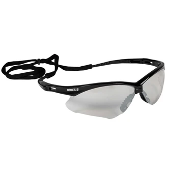 KleenGuard Nemesis V30 Safety Glasses, Wraparound, Black Frame, Indoor/Outdoor Mirror Lens, ANSI Z87.1+, 12/Box