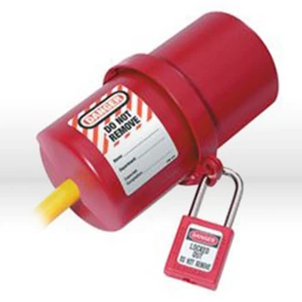 Master Lock Lockout Plug, Large Electrical Plug, Rotating, Thermoplastic, Red, for 3" Dia x 6" Plugs, 3/4" Cord