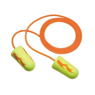 3M E-A-Rsoft Yellow Neon Blasts Earplugs, Disposable, Corded, Foam, Orange Cord, 33 dB NRR, 200 Pair/Box, 10 Box/Case