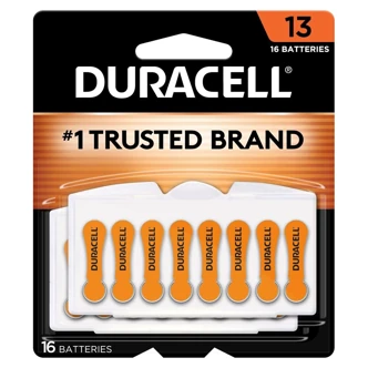 Duracell Hearing Aid Battery, Zinc Air, Size 13, 16/PK, 6/CT