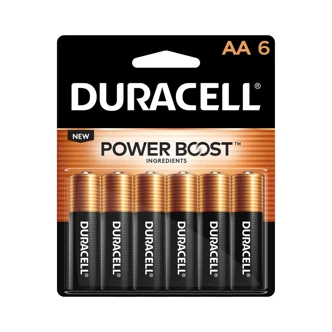 Duracell Coppertop AA Alkaline Battery, 1.5 V, 6/PK