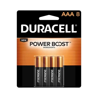 Duracell MN2400, (MN24B8PTPZ99) AAA Battery, Coppertop Alkaline, 1.5 V, 8/PK
