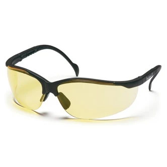 Pyramex Venture II Safety Glasses, Amber Polycarbonate Lens, Scratch Resistant, Black Nylon 6.6 Frame, Adjustable Temples