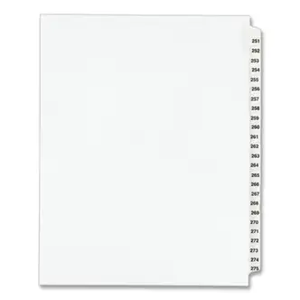 Preprinted Legal Exhibit Side Tab Index Dividers, Avery Style, 25-Tab, 251 to 275, 11 x 8.5, White, 1 Set, (1340)