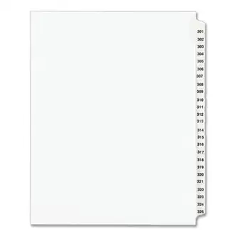 Preprinted Legal Exhibit Side Tab Index Dividers, Avery Style, 25-Tab, 301 to 325, 11 x 8.5, White, 1 Set, (1342)