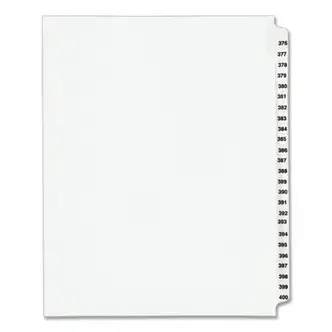 Preprinted Legal Exhibit Side Tab Index Dividers, Avery Style, 25-Tab, 376 to 400, 11 x 8.5, White, 1 Set, (1345)