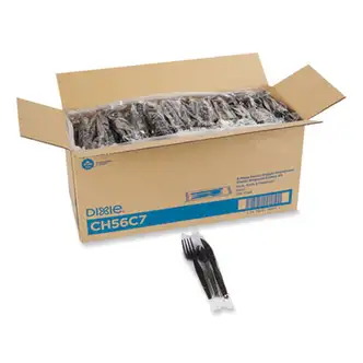 Individually Wrapped Heavyweight Cutlery Set, Fork/Knife/Spoon, Plastic, Black, 250/Carton