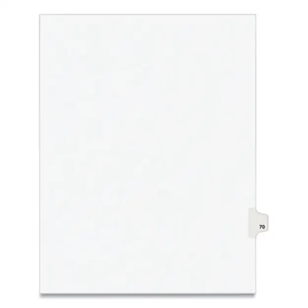 Avery-Style Legal Side Tab Index Divider, Title: 70, Letter, White, 25/Pack