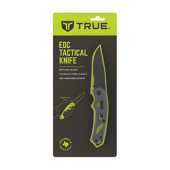 Tru-Spec Tactical Knife, EDC, Partially Serrated, Black Oxide Stainless Steel, Skeletal Handle, Glass Breaker, 2-Position Clip