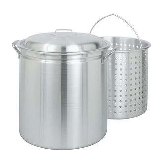Barbour International Stock Pot, 60 Qt, Aluminum, Perforated Steam/Boil Basket, Vented Lid, 17" D x 18" H