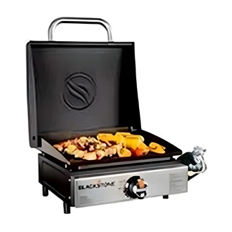 Blackstone Tabletop Griddle, 17 in, Stainless Steel, Hood, 12,000 BTU, Rear Grease Management System