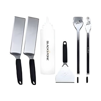 Blackstone Deluxe 6-Piece Toolkit, Stainless Steel, 32 oz Squeeze Bottle, Long Spatulas, Angled Scraper, Tongs