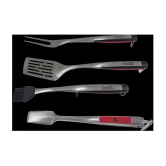Char-Broil Grill Tool Set, 4-Piece, Stainless Steel, Comfort Grip, Locking Tongs, Spatula, Basting Brush, Fork