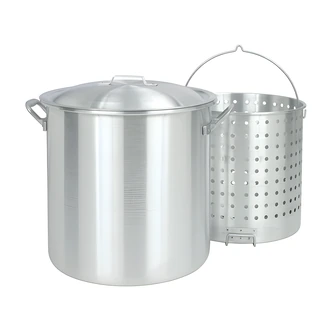 Barbour International Stock Pot, Aluminum, 100 Qt, With Lid, Boiling Basket, Heavy Gauge, Riveted Handles