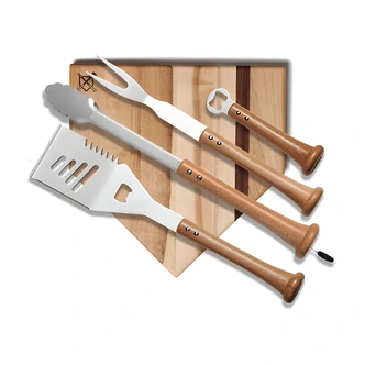 Baseball BBQ Grand Slam Set, 5-Piece Baseball Grill Tool Set, 12 in Home Plate Cutting Board