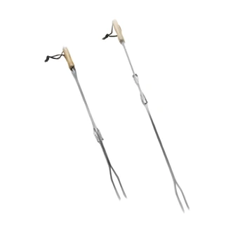 21st Century Camping Fork, Extendable, Chrome Plated Steel, Wood Handle, Hanging Loop, 20 in to 30 in