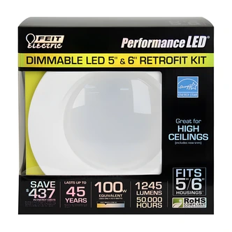 Satco LED Downlight Retrofit Kit, 5-6 in Trim, 12W, Dimmable, 800 Lumens, 2700K, White, 2/PK
