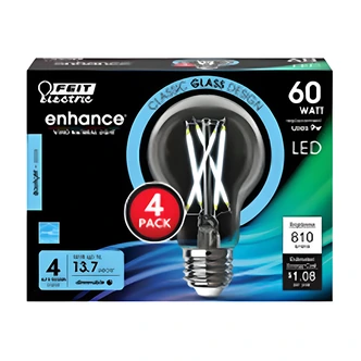 Feit Electric LED Glass Light Bulb, A19, 9 W, 810 Lumens, 5000K, Clear, Dimmable, Filament