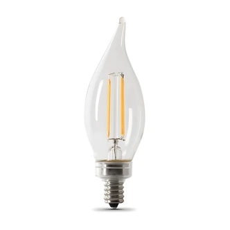 Feit Electric LED Flame Tip Bulb, 3.3 W, 300 Lumen, Dimmable, Clear, 5000K, Candelabra Base, 2/PK