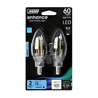 Feit Electric LED Decorative Bulb, Torpedo Tip, Candelabra Base, 5000K, Clear, Dimmable, 2/PK