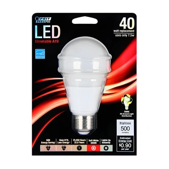Feit Electric A19 Accent LED Bulb, 7.5W, 330 Lumens, 3000K, 120V
